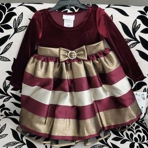 Dark maroon, gold, and cream dress. Size 18 months